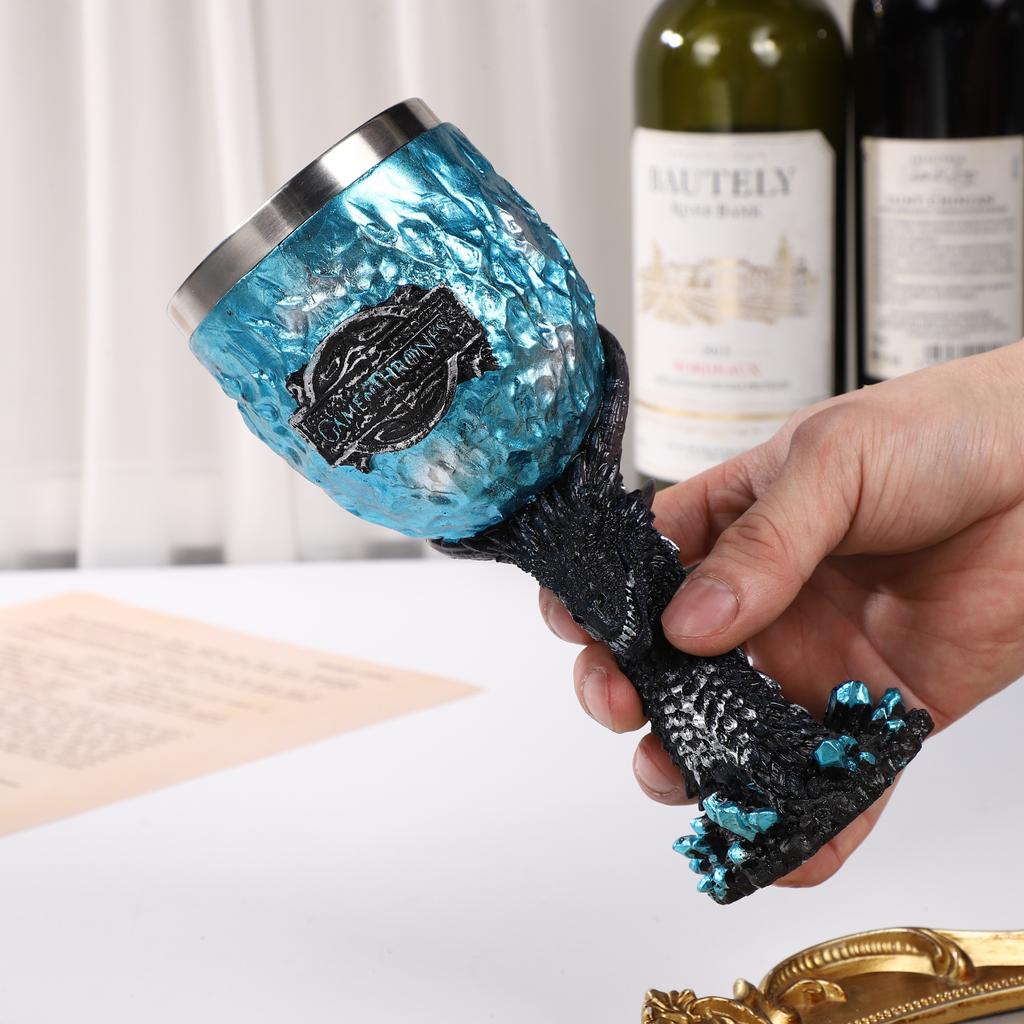 Creative Blue Ice Dragon Golden Dragon Whiskey Glass Vintage German Embossed Goblet Red Wine Glass