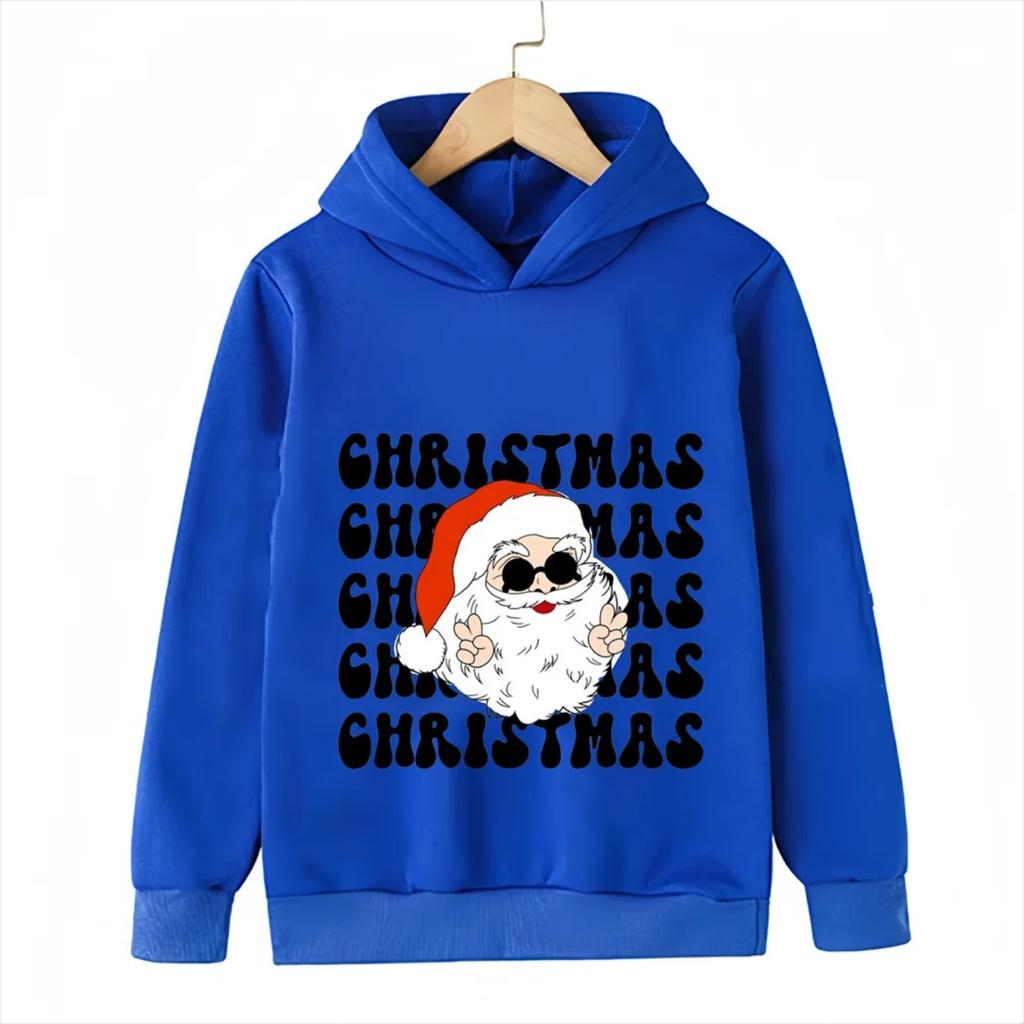 2025 Christmas Cute Christmas Chimney Festival Dress Up Girl Autumn/Winter Hoodie Hoodie Suitable for Children Aged 4-14 Warm Top