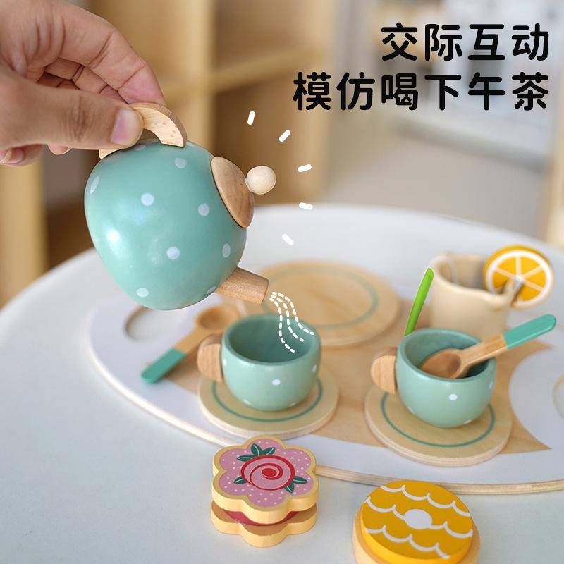Early Education Wooden Simulation Afternoon Tea Teacup Teapot Tea Set Kitchen Tableware Children Play House Toys