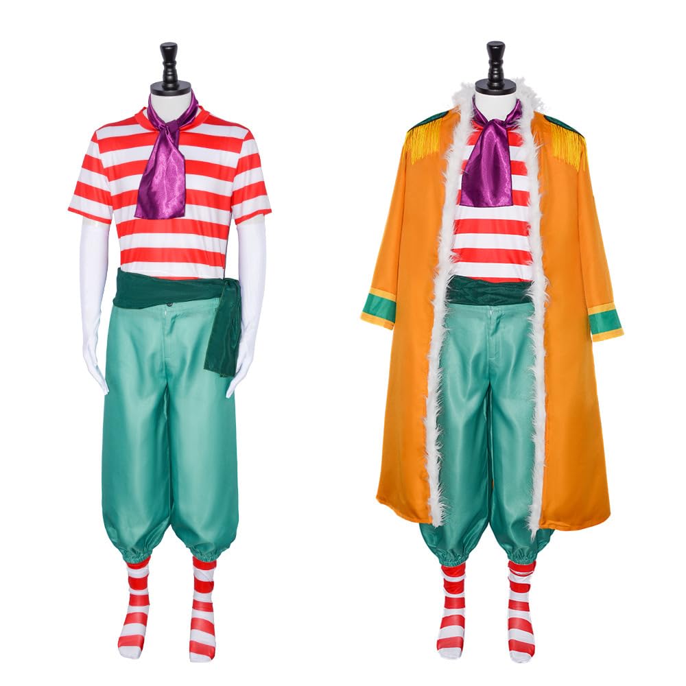 Buggy the Clown Cosplay Set with Hat and Stage Outfit for School and Cultural Festivals Costume, One-Piece Wig, Christmas, Halloween, Events, Year-End