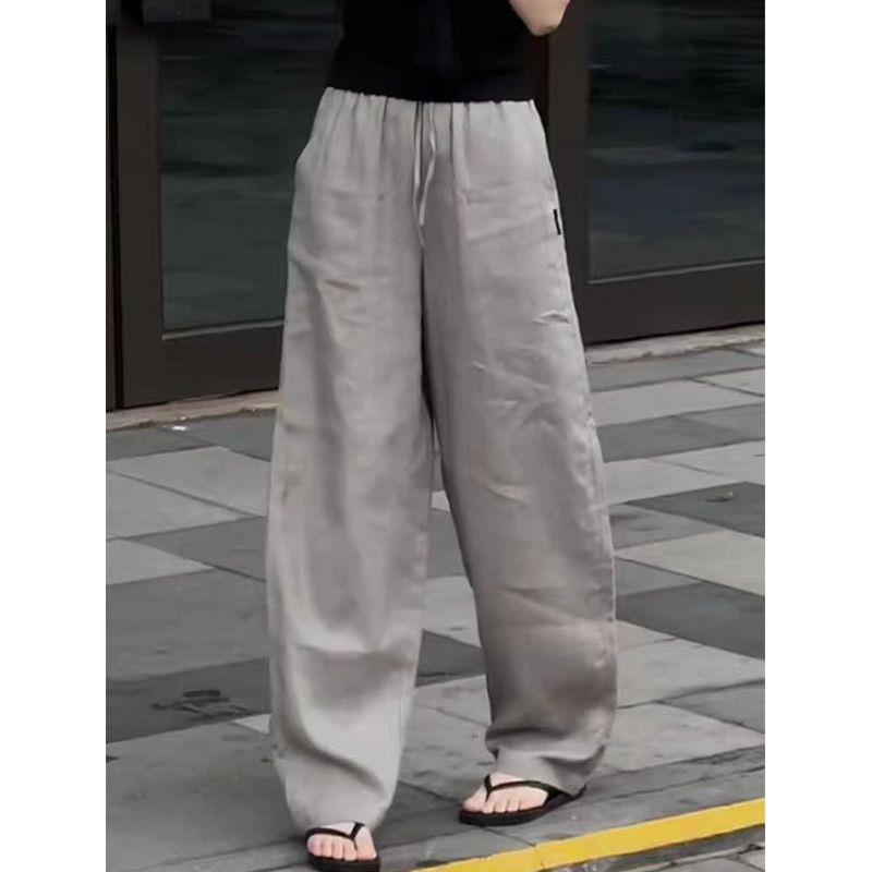 2026 Women s High-Waist Drawstring Linen-Cotton Slim Fit Pants S (up to 95 jin) серый