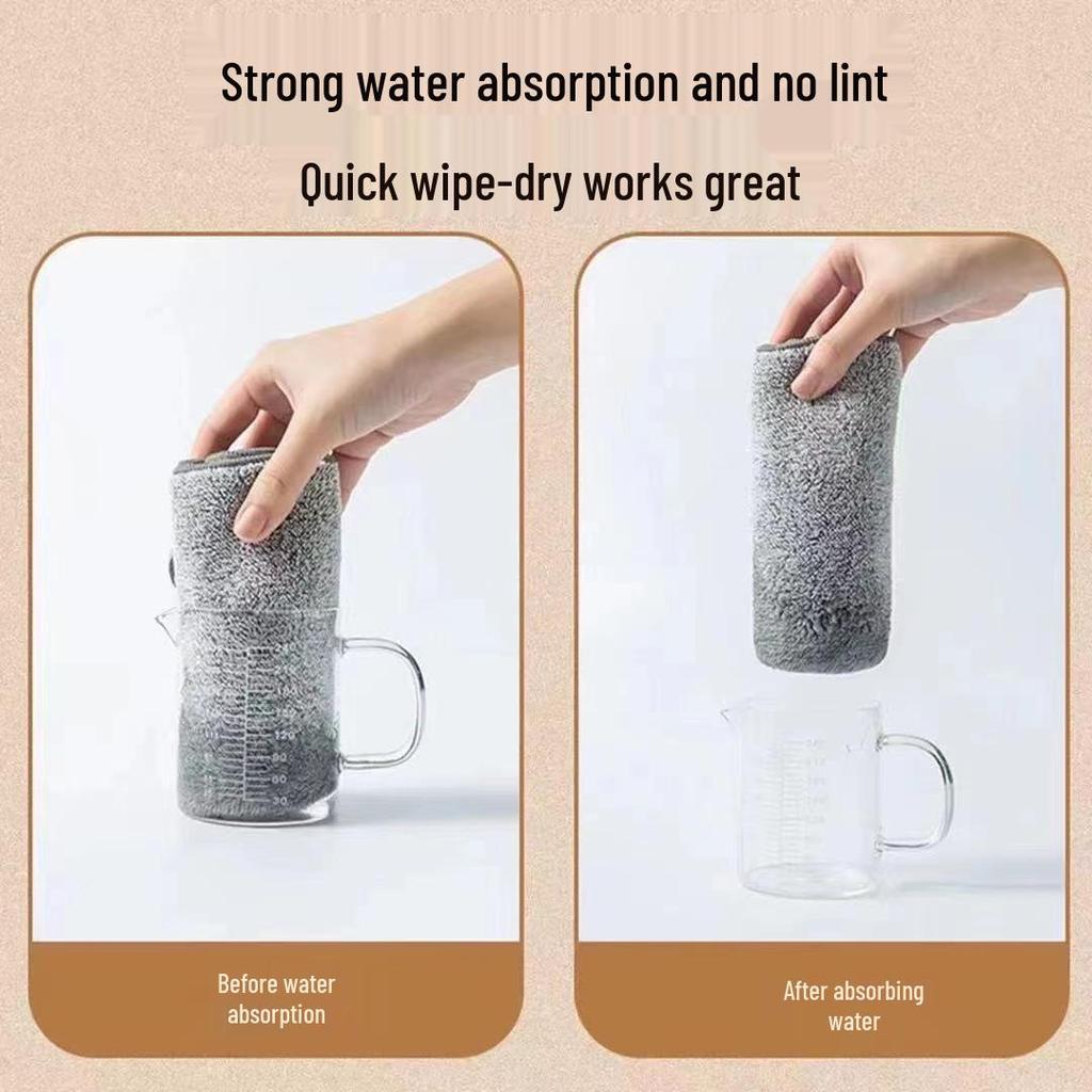 Bamboo Charcoal Fiber Non-stick Oil-Absorbing Dishcloth - Lint-Free, Thickened, Kitchen Cleaning Towel