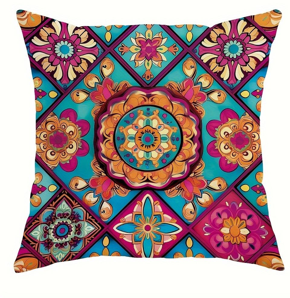 Fodere per Cuscini Mandala Vibranti e a Scacchi - Stile Bohemien Moderne e alla Moda Federe Decorative