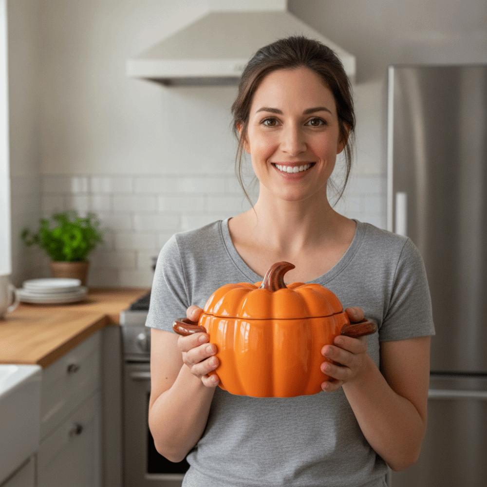 with Lid Halloween Pumpkin Bowl Double Ear Handle Pumpkin Casserole Instant Noodle Bowl Kitchen