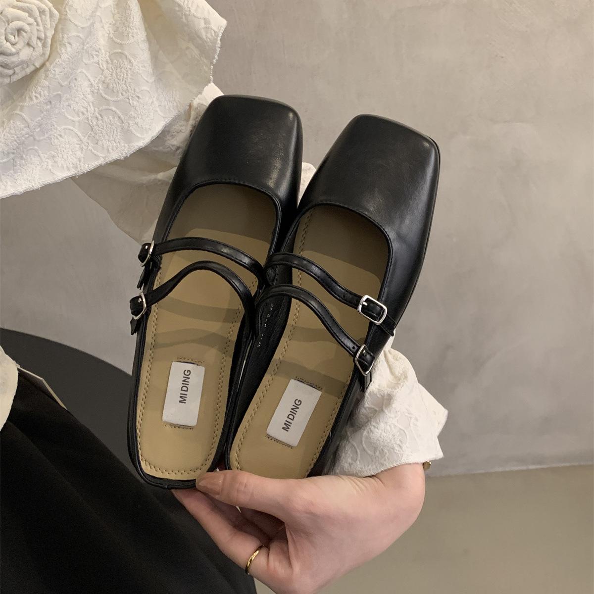 

Baotou half slippers women s summer wear new French retro evening evening wind fairy women s flat-bottomed Muller silver single shoes 35