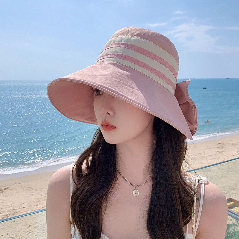 

8502 Summer Sun Hat Children Bow Fisherman Hat Fashion K-style Outdoor Play Face Cover Sun-Proof Sun Hat Sakura pollen
