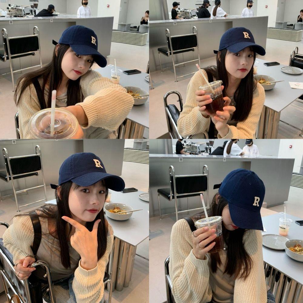 Letter R Embroidery Baseball Cap Retro Sun Hat Versatile Letter Baseball Hat  Spring Summer