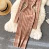 Autumn and Winter New Retro Twist Knitted Warm High-neck Elastic Slim Hip Dress Women