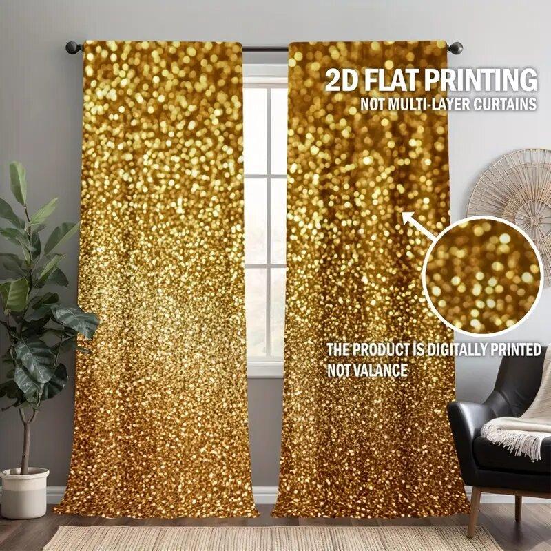 2pcs- Christmas golden sequin Christmas print curtains, pole bag curtains, home decoration, room decoration, 30*65 inches