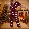 Women's Casual Christmas Print Two Piece Athletic Set Short Sleeve Top and Pants