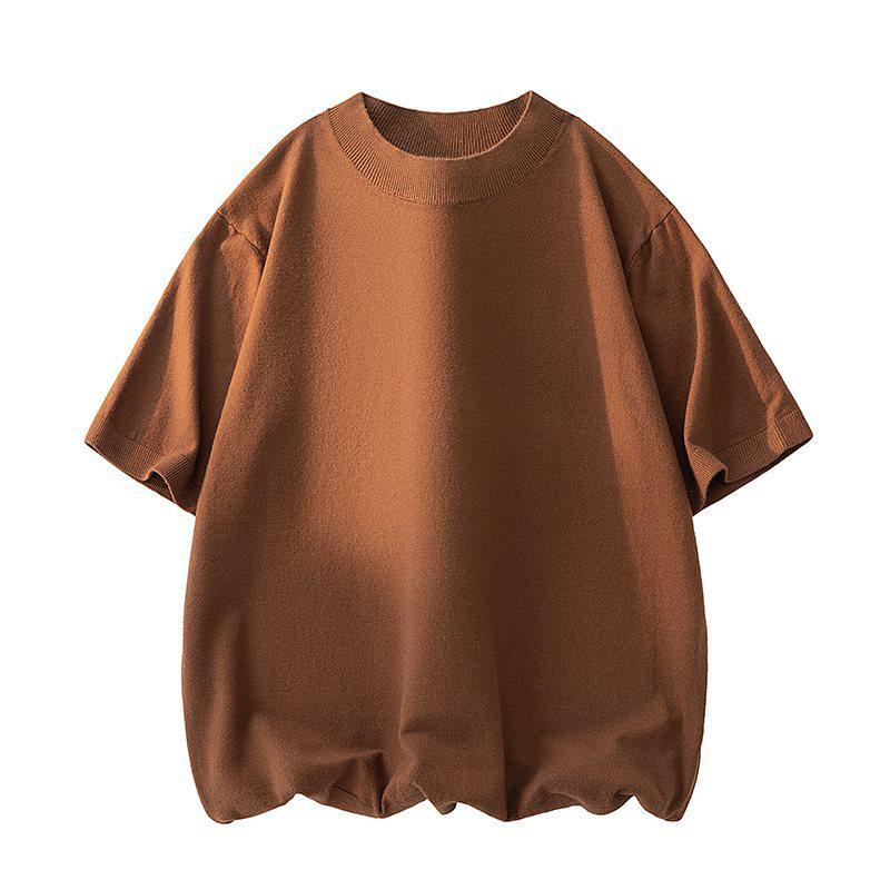 Men's Summer Wool Blend Half-High Collar Knit Short-Sleeve Sweater