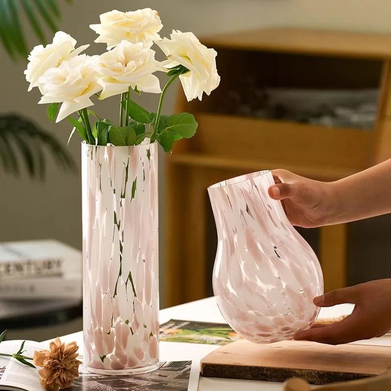Pink Simple Glass Vase Hydroponic Household Flower Arrangement Decoration Ornament Floreros Decorativos Moderno