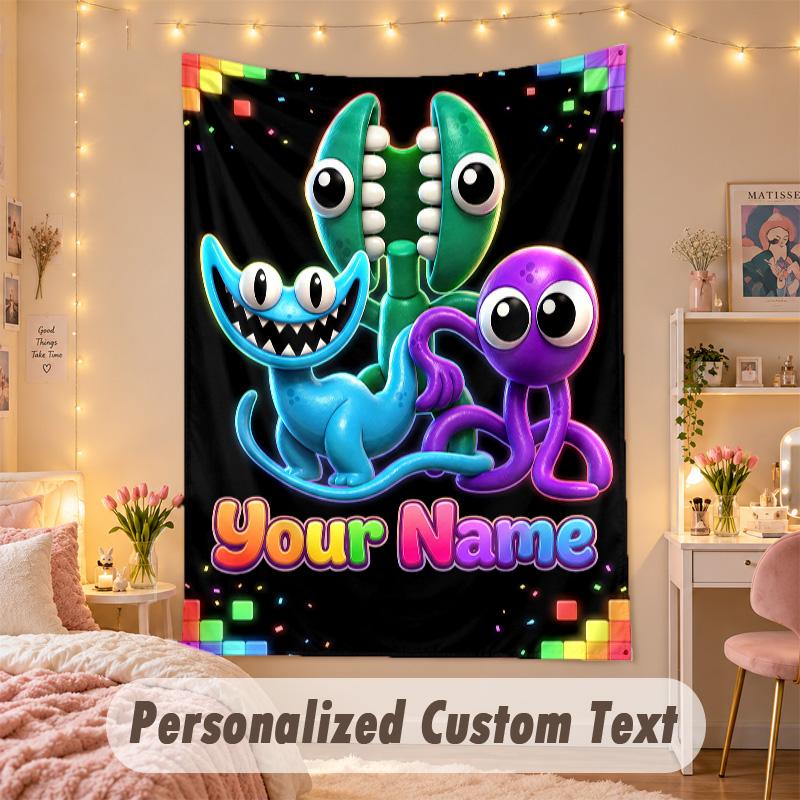 Custom Personalized Tapestry,Rainbow Friends Print Custom Name Text Wall Art Hanging for Bedroom