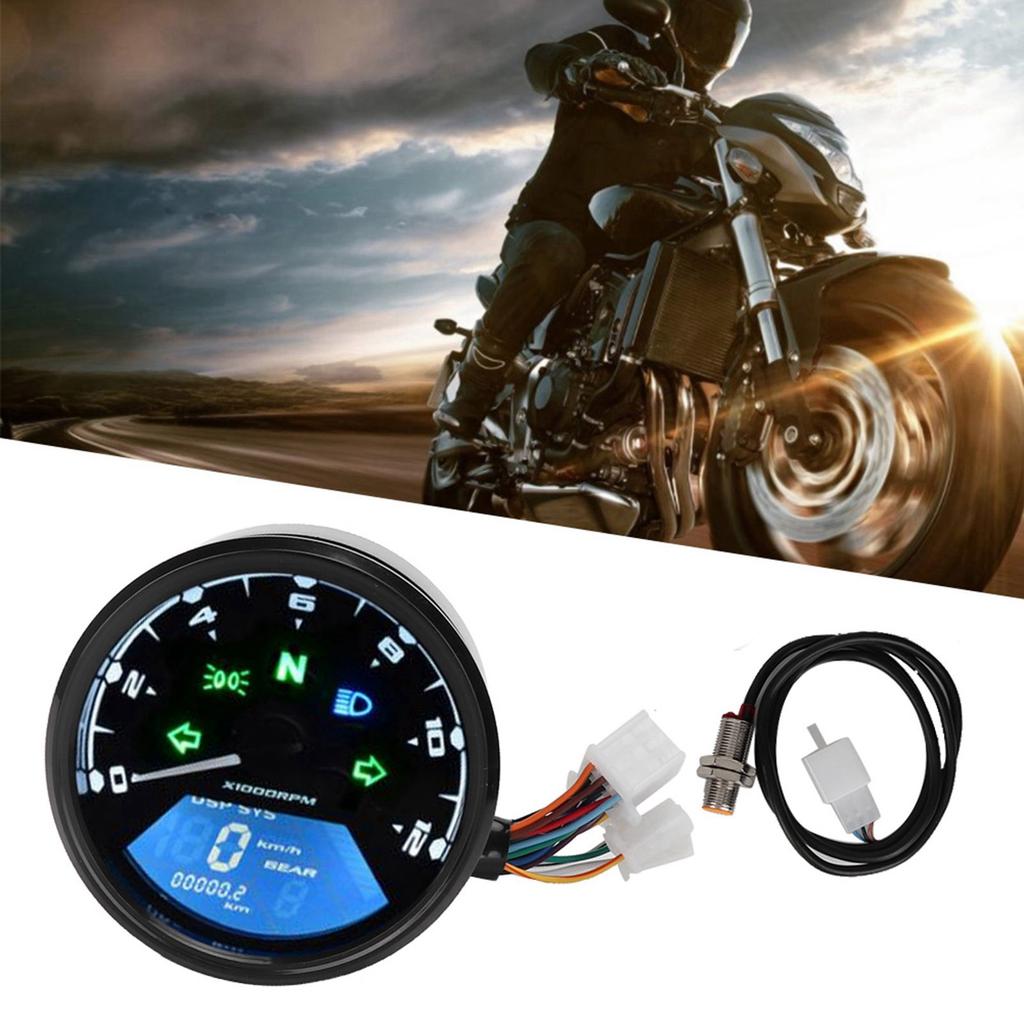 Motorrad LCD Meter Kilometerzähler Drehzahlmesser Geschwindigkeitsmesser Multifunktions Ölstandsanzeige DC 12V