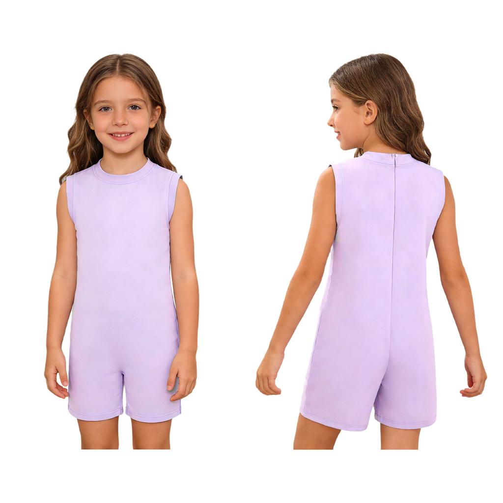 Kids Adaptive Fitness Romper: Round Neck Sleeveless Zipper Jumpsuit for Boys Girls Special Needs Yoga