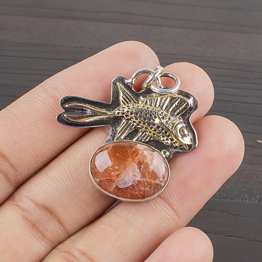 Natural Golden Sunstone Gemstone 925 Sterling Silver Jewelry  Pendant 1.24  AJP-2234