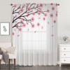 Sheer Voile Curtain Pink Cherry Blossom Print Drape Romantic Floral Window With Rod Pocket Polyester