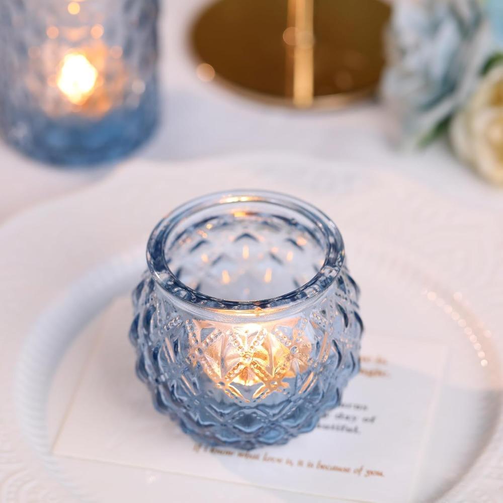 24st Blå Glas Votivljushållare Runda Värmeljus för Bordsdekoration Värmeljus Ljusstake Glas för Bröllop Baby Shower Hemma & Festinredning