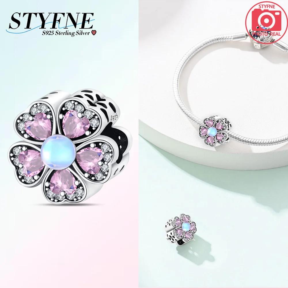 925 Silver Sunflower Sakura Lotus Colorful Dangle Pendants Bangle Jewelry for Women Elegant Gift