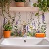 Fresh Floral Pattern Sink Area Background Wall Sticker Bathroom Wall Decoration Self-Adhesive Removable Waterproof Creative Stic