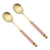 2Pcs Imitation Ceramic Handle Spoon Stainless Steel Soup Dessert Spoon (BPA Free, No FDA Certificate)