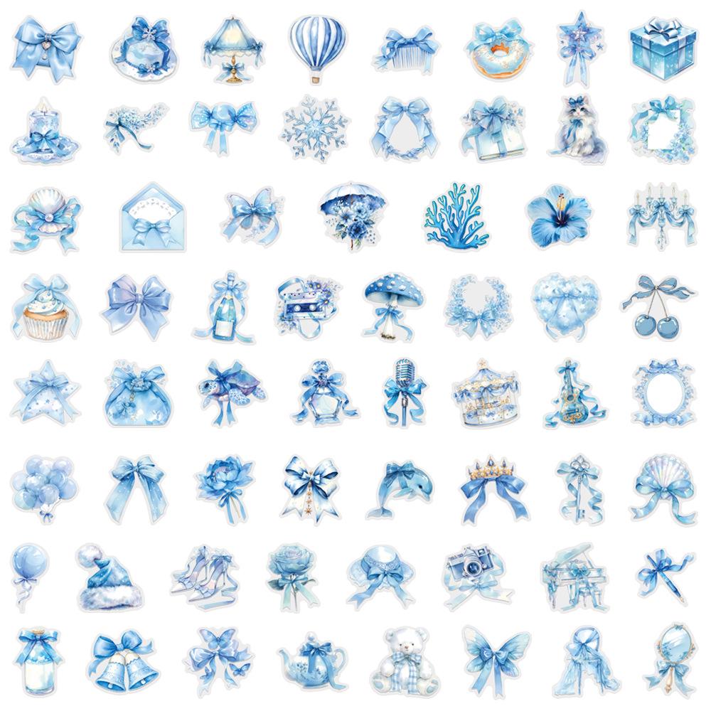 60 Modrých Coquette Voděodolných Samolepek pro Deníky, Kytary, Láhve na Vodu - Průhledný PET Materiál