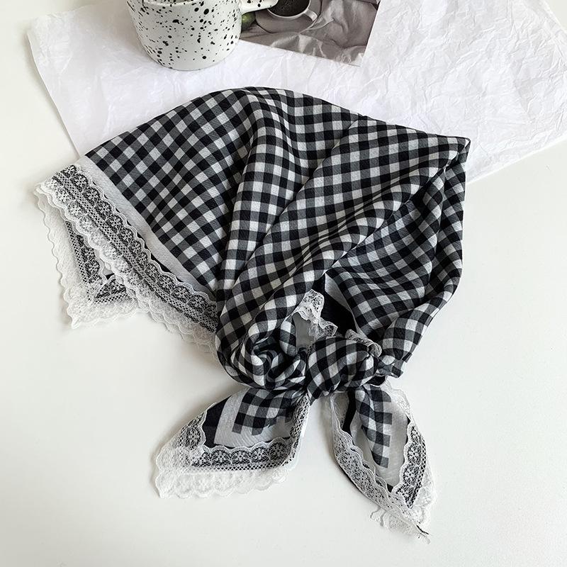 Silk Scarf Neck Small Square Scarf Lace Striped Cashew Nut Silk Scarf Spring and Summer Light Headscarf Headband Decorative Scarf