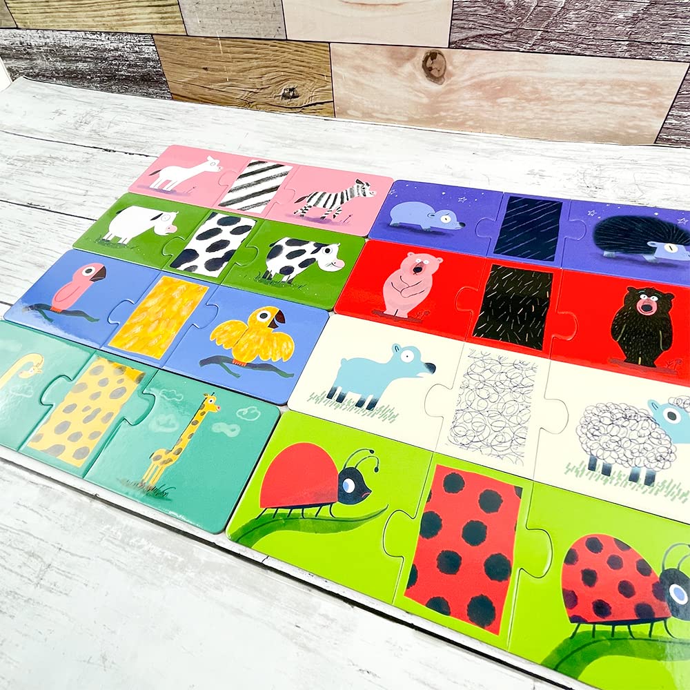 DJECO Puzzle Trio Naked Animal Jigsaw Puzzle Set, Large Educational Toy with Shape Matching and Picture Matching, Montessori Style, Ages 1, 2, and 3,