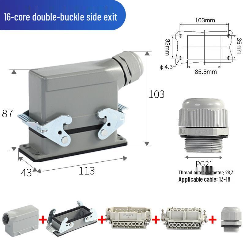 Heavy-Duty Rectangular Aviation Connector Plug & Socket: 6, 10, 16, 24, 32 Pin Options