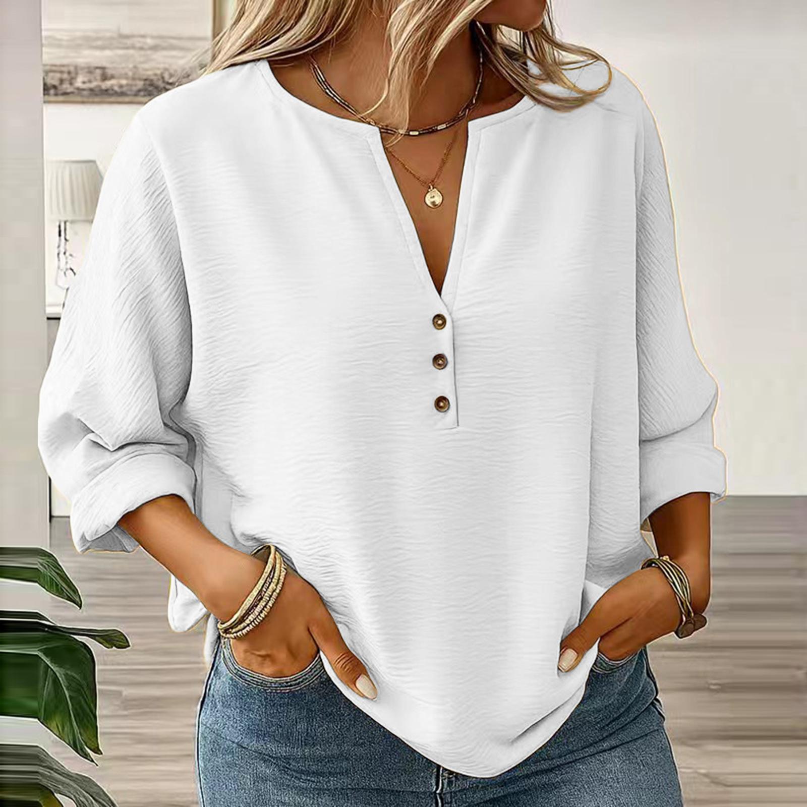 Женский цветной повседневный пуловер с V-образным вырезом и длинными рукавами M белый