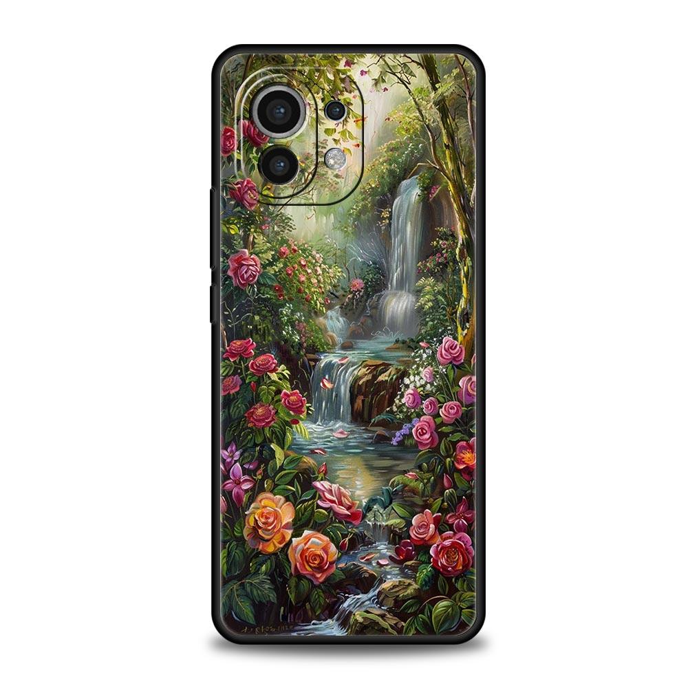 Phone Case For Xiaomi Mi 15 14 13 12 11 Lite 14T 13T 12T 11T Pro Poco X6 X5 X3 Pro F6 F5 F4 Oil Painting Of Flowers Black Cover