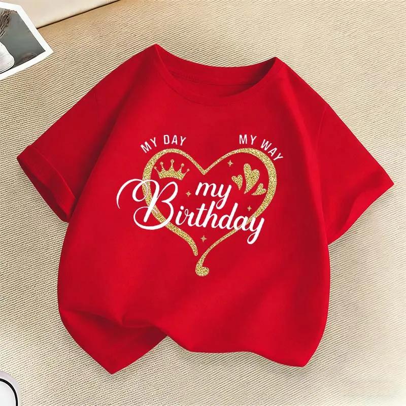 My Birthday Heart Cute Children Print Tshirts Summer Girls Casual Funny Colorful Tops Kids Comfortable ONeck Short Sleeve Tees