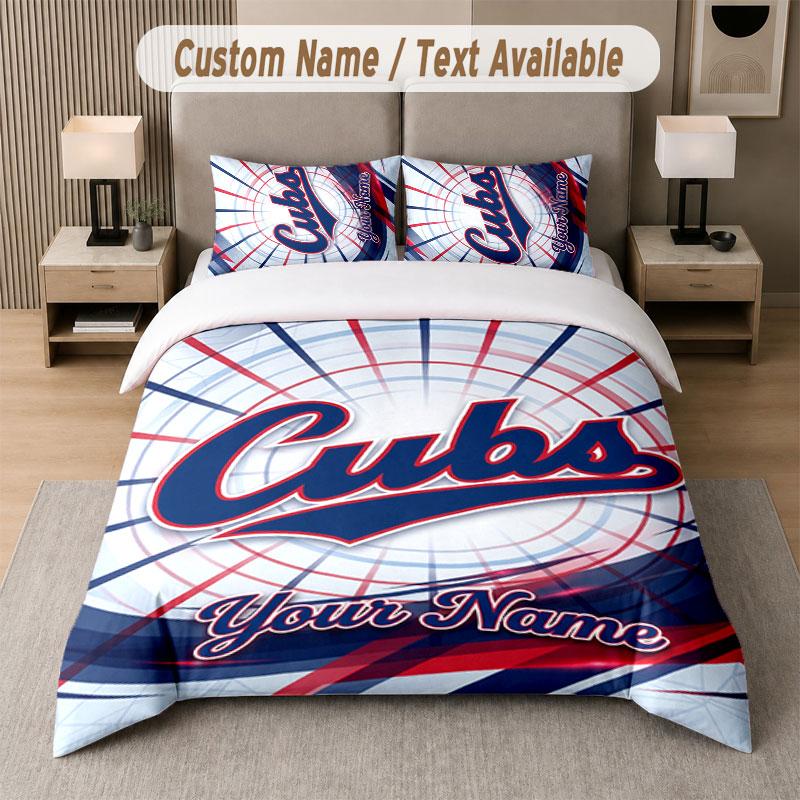 Custom Bedding Set Chicago Cubs Pattern, Print Name Text 1 Duvet Cover plus 2 Pillowcases Home Textile