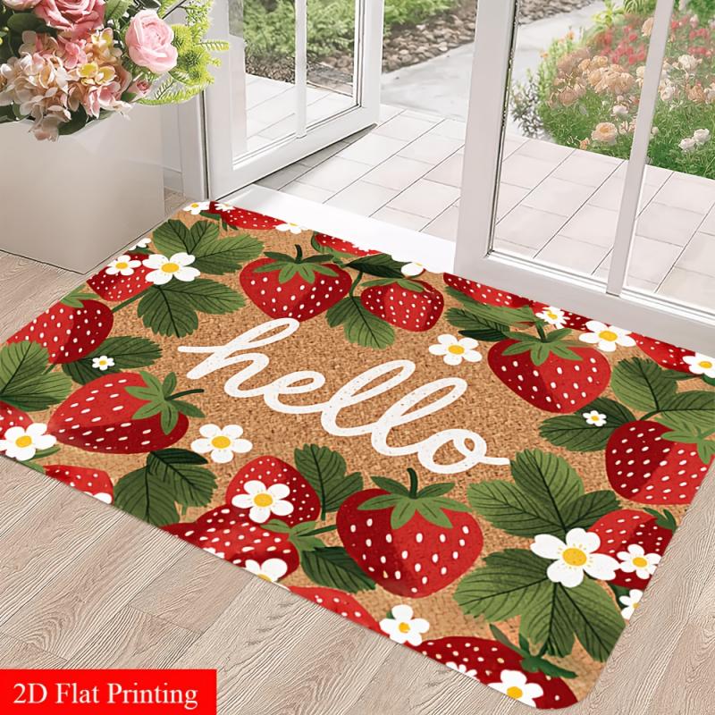 VIKAMA Spring Strawberry Daisy Welcome Mat Indoor Outdoor Entrance Doormat Kitchen Bedroom Bathroom Entryway Rug Home Decor