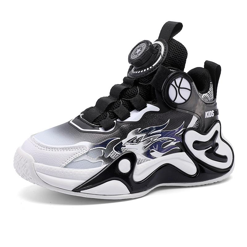 New boys spring button non-slip basketball shoes children 2025 running shoes rotating shoes sports shoes middle and old children