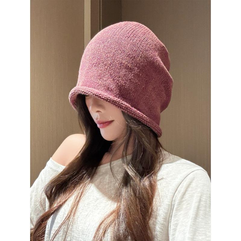 Korean Style Solid Color Knit Beanie For Women Autumn Winter Warm Slouch Hat Big Head Circumference