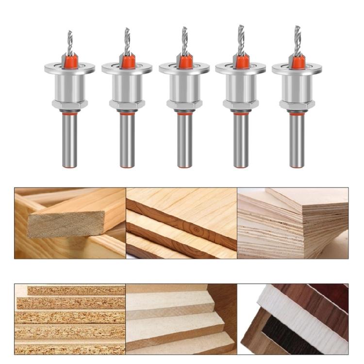 5Pcs Adjustable Depth Countersink Drill Bit Limit Taper Hole for Woodworking Compatibles with Electric and Hand Drills