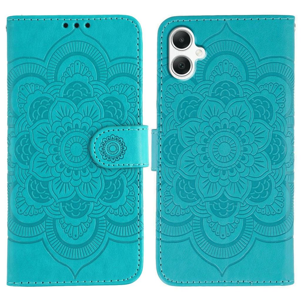 For Samsung Galaxy A05 4G Case PU Leather Mandala Imprinted Design Wallet Phone Cover with Wrist Strap
