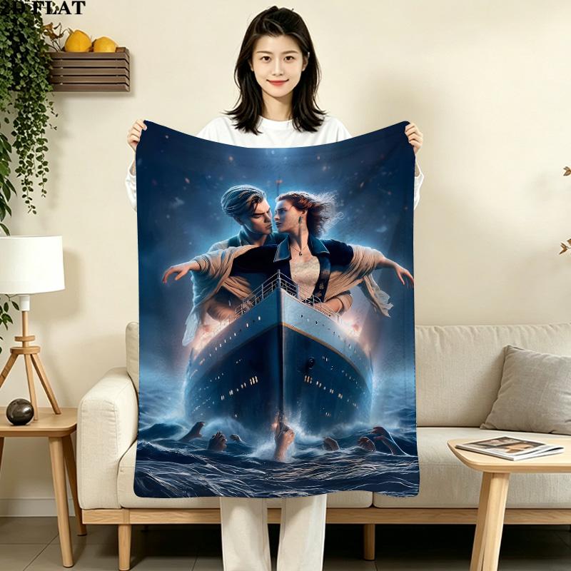1PC Titanic Patterned Flannel Blanket Suitable For All Seasons For Home Decor Warmth And Comfort Gifts Holiday Present