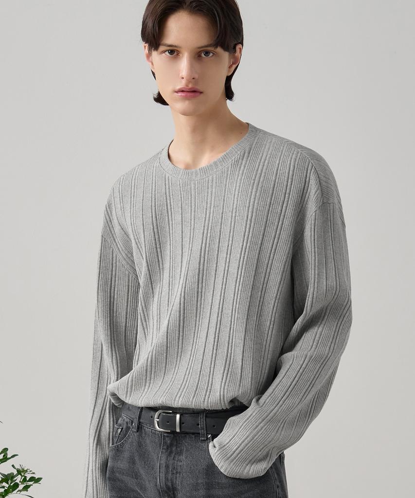 DRAW FIT Ribbed Round Neck T-Shirt [Black]