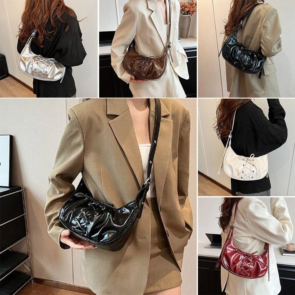 New PU Leather Women Shoulder Bag Pleated Casual Handbags Retro Large Capacity Crossbody Messenger Bag Daily Use
