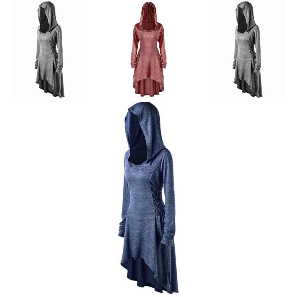 Stylish Punk Women's Plus Size Lace Up Dip Hem Tunic Hoodie Long Sweatershirts Dress Top For Every Occasion