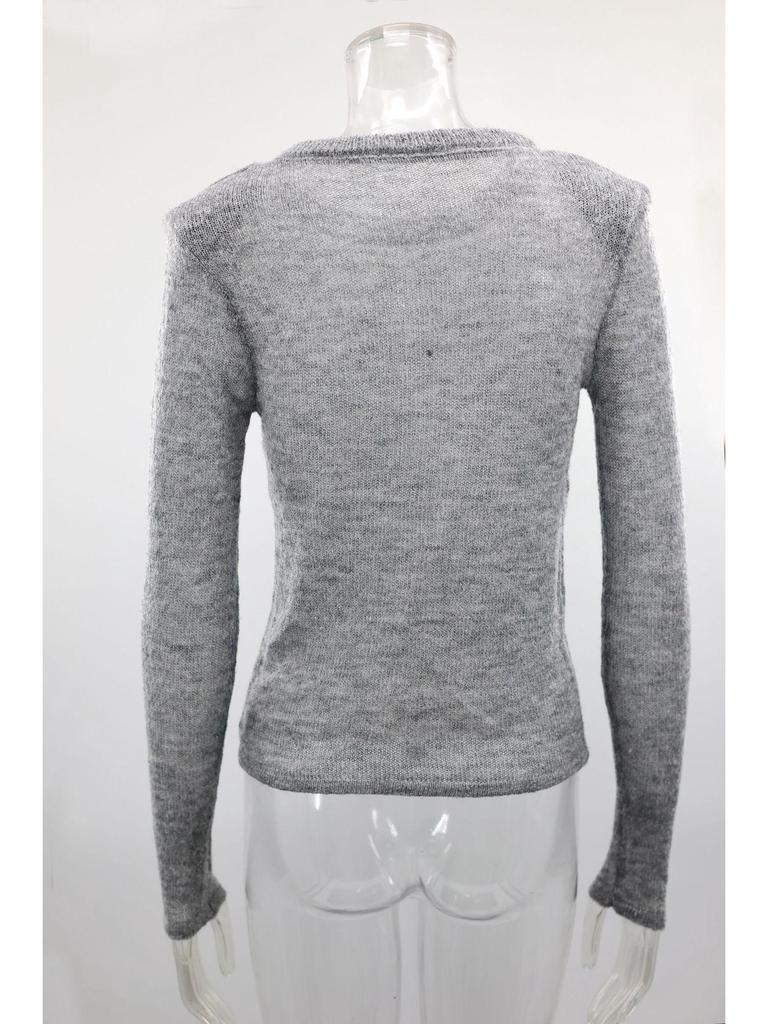 Autumn/Winter Solid Color Women's Hollow Knit Sweater - Casual Long-Sleeved Top
