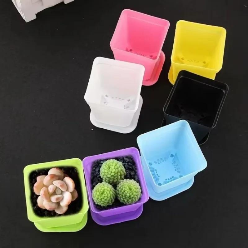 New 7 Pcs Colorful Plastic Pot Household Garden Tools Suitable Flower Planter Pot Tray Office Garden Decorative Pot