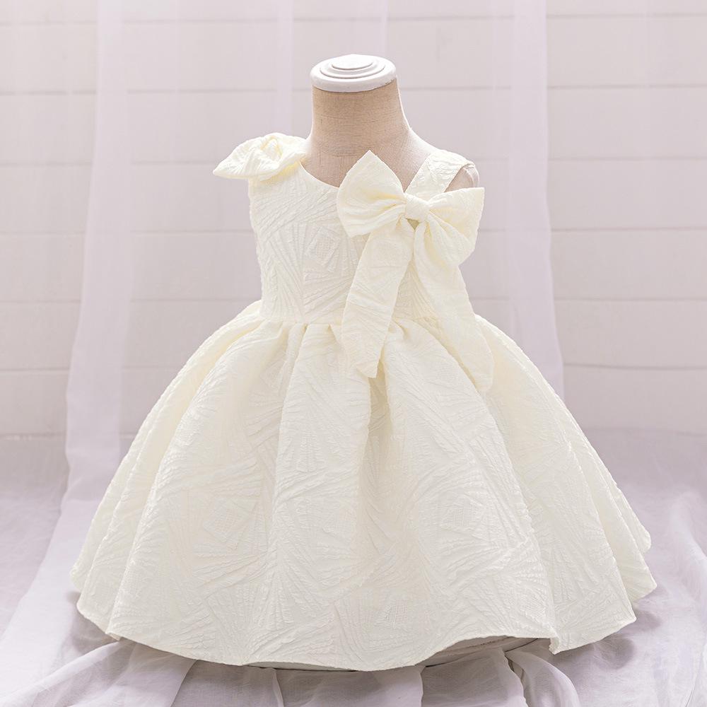 Girls' One-Year-Old Princess Gown with Puffy Skirt and Satin Bow