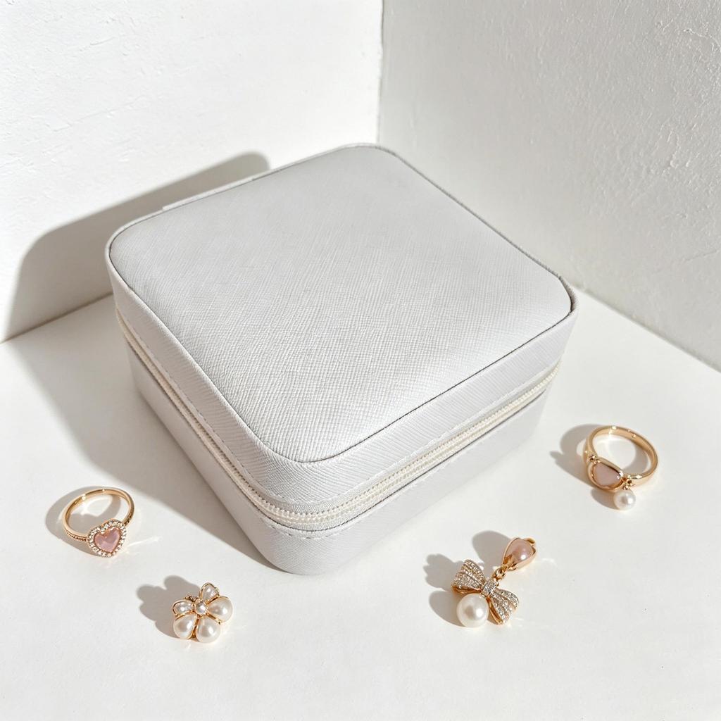 Caja de joyería compacta de cuero para mujer: un bonito organizador para colgantes, pendientes y anillos.