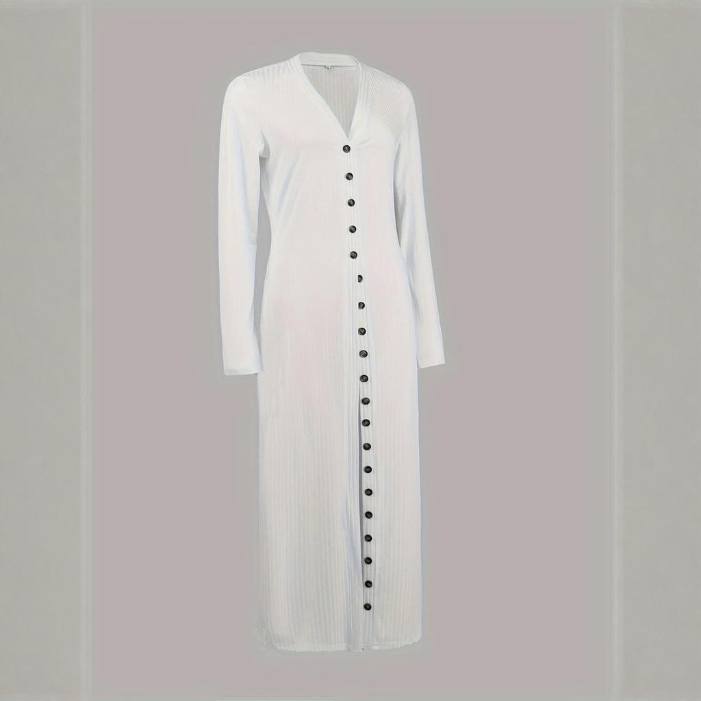 Women's Fashionable Casual Solid-color Long-sleeved Long Cardigan V-neck T-shirt Top