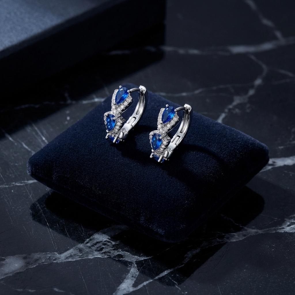 Elegant Copper Hoop Earrings For Women Blue Teardrop Cubic Zirconia Inlaid Delicate Fashion Jewelry