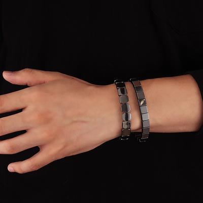 Black Hematite Stones Elastic Square Bead Bracelets For Men Support T-Levels, Restore Confidence, Nhance Mental Clarity & Focus