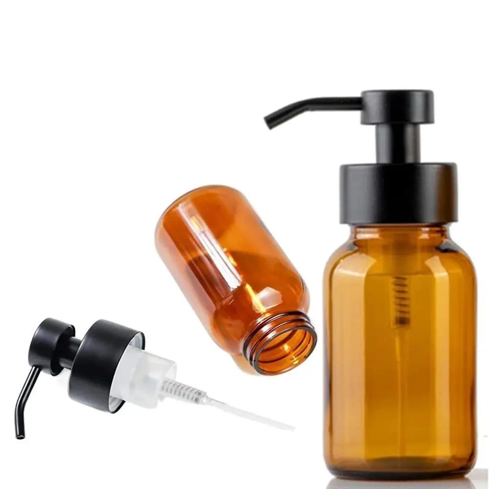 Anti-slip Refillable Foaming Soap Dispenser Thick Glass Round Foam Pump Bottle Amber Reusable Brown Glass Jar Bathroom